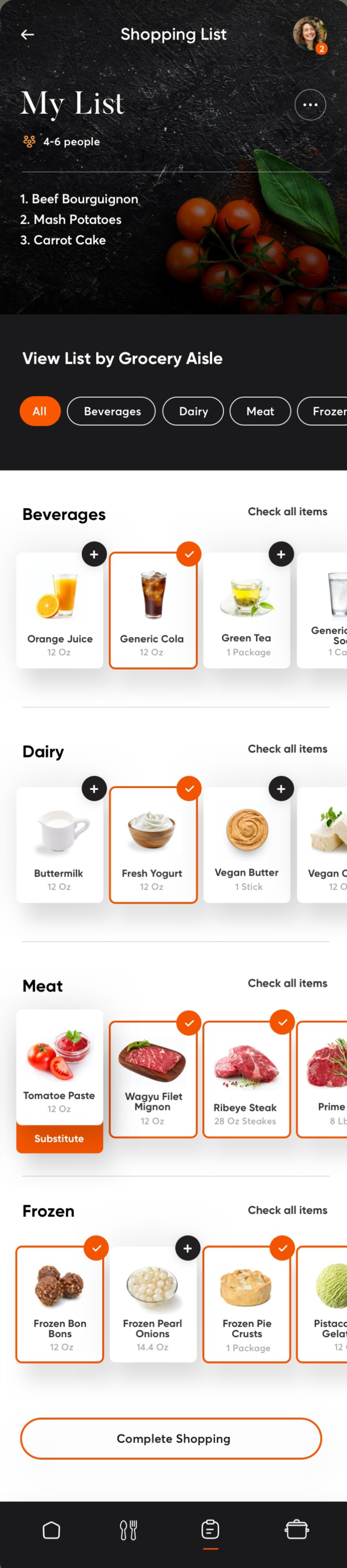 PrepSmart App - Shopping List